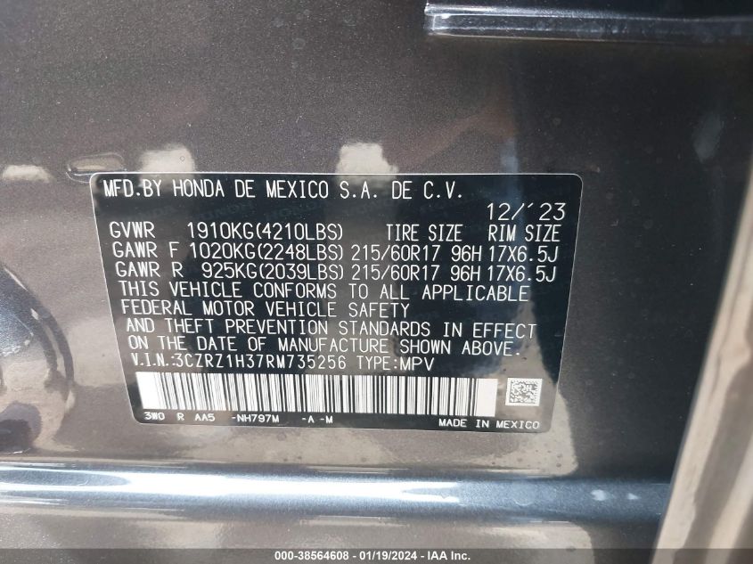 2024 HONDA HR-V LX - 3CZRZ1H37RM735256