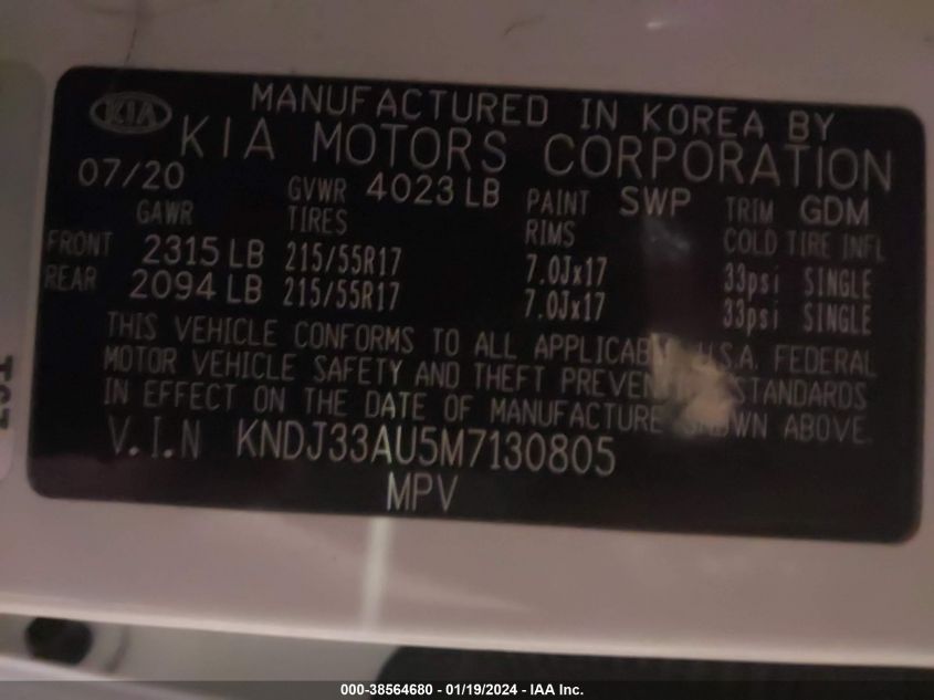 2021 KIA SOUL EX - KNDJ33AU5M7130805