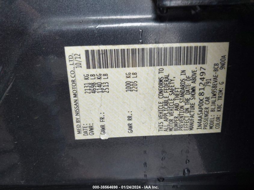 2013 NISSAN MAXIMA 3.5 SV - 1N4AA5AP0DC812497