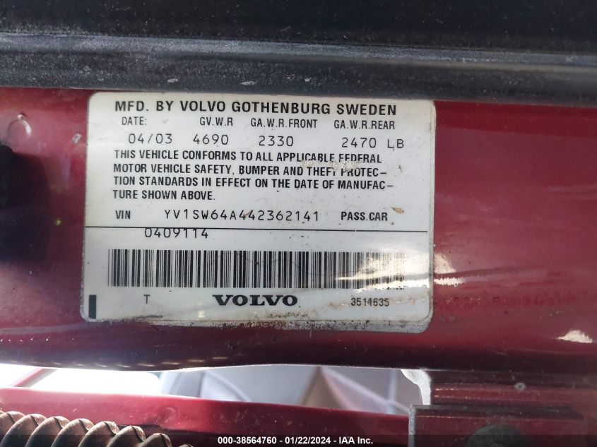 YV1SW64A442362141 | 2004 VOLVO V70