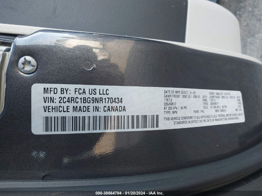 2022 CHRYSLER PACIFICA TOURING L - 2C4RC1BG9NR170434