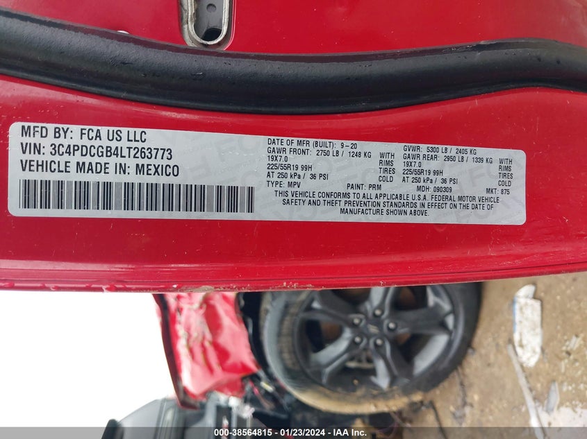 VIN 3C4PDCGB4LT263773 2020 DODGE JOURNEY CROSSROAD