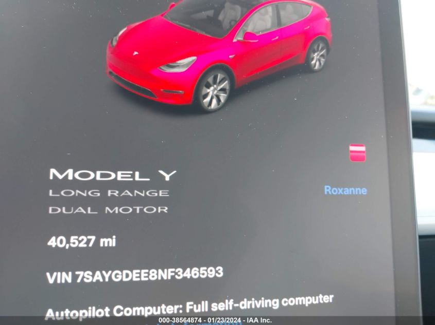 2022 TESLA MODEL Y - 7SAYGDEE8NF346593