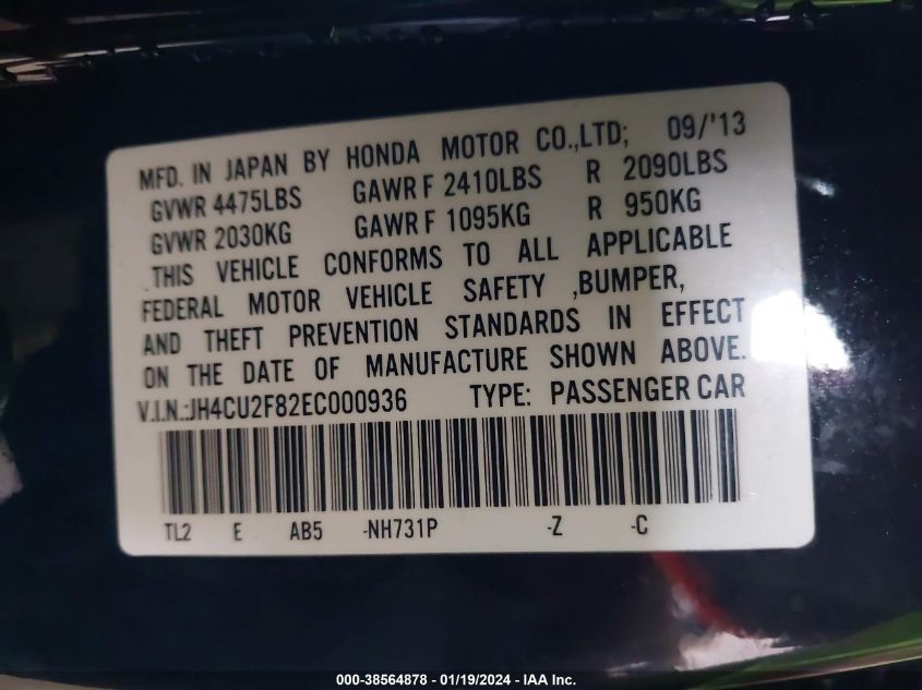 2014 ACURA TSX SE - JH4CU2F82EC000936