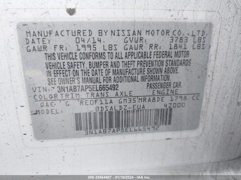 2014 NISSAN SENTRA SV - 3N1AB7AP5EL665492