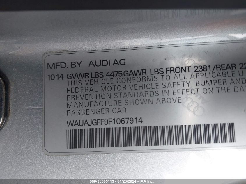 2015 AUDI A3 2.0 TDI PREMIUM - WAUAJGFF9F1067914