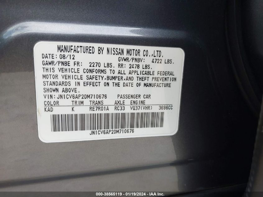 2013 INFINITI G37 JOURNEY/SPORT - JN1CV6AP2DM710676