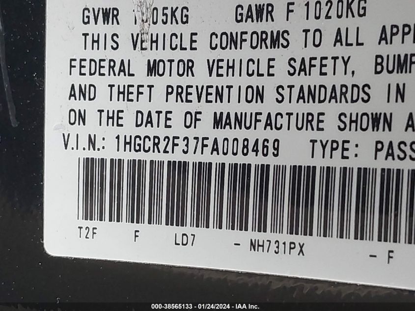 2015 HONDA ACCORD LX - 1HGCR2F37FA008469