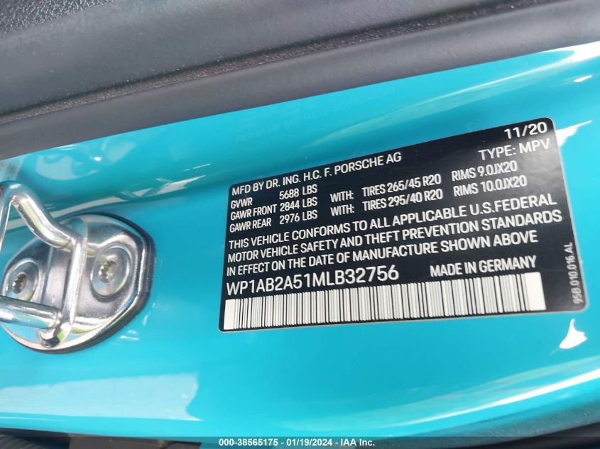 2021 PORSCHE MACAN S - WP1AB2A51MLB32756