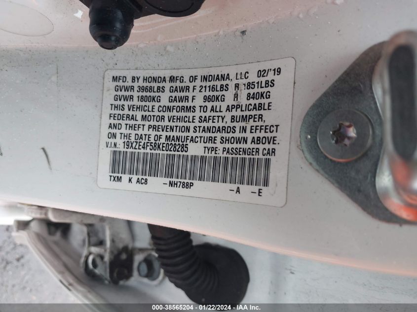 2019 HONDA INSIGHT EX - 19XZE4F58KE028285