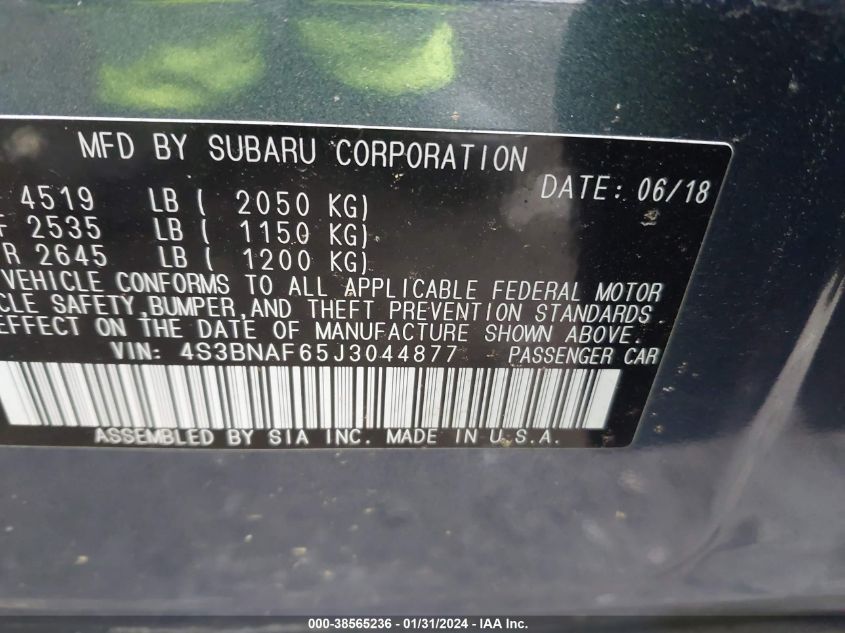 2018 SUBARU LEGACY 2.5I PREMIUM - 4S3BNAF65J3044877