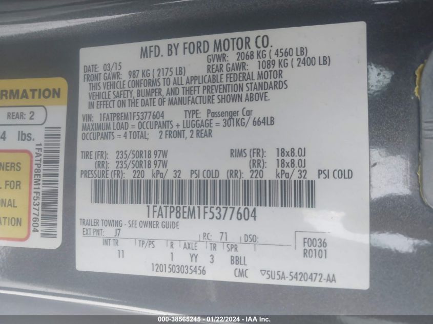 2015 FORD MUSTANG - 1FATP8EM1F5377604