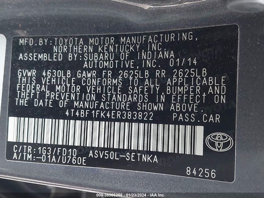 2014 TOYOTA CAMRY LE - 4T4BF1FK4ER383822