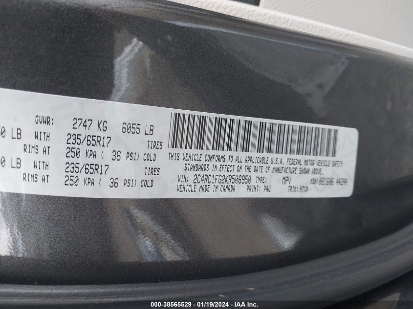 2019 CHRYSLER PACIFICA TOURING PLUS - 2C4RC1FG2KR506950