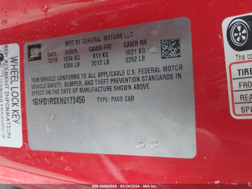 2017 CHEVROLET CAMARO 2LT - 1G1FD1RSXH0173456