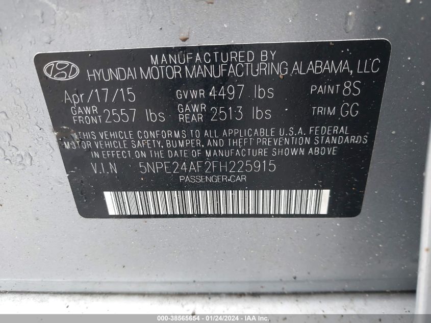 2015 HYUNDAI SONATA SE - 5NPE24AF2FH225915