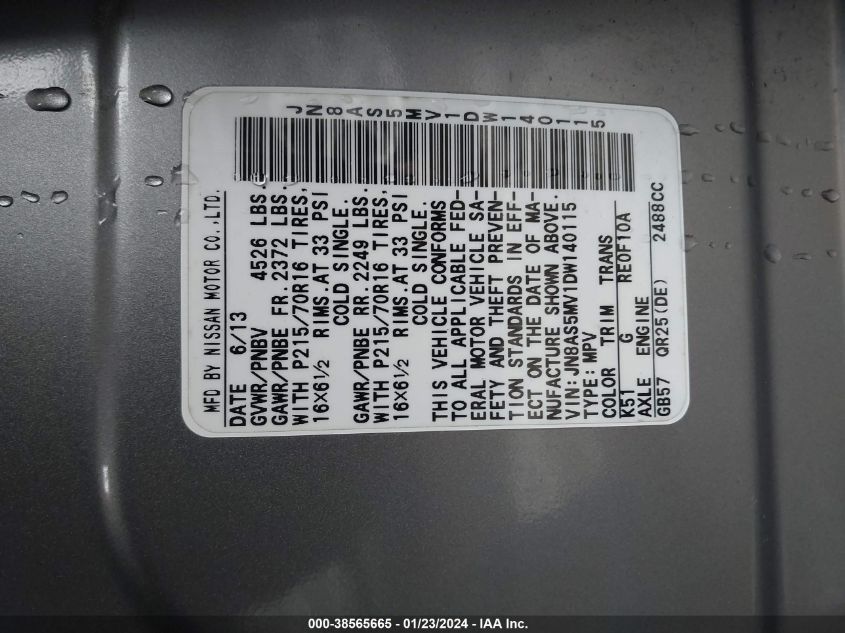 2013 NISSAN ROGUE S - JN8AS5MV1DW140115