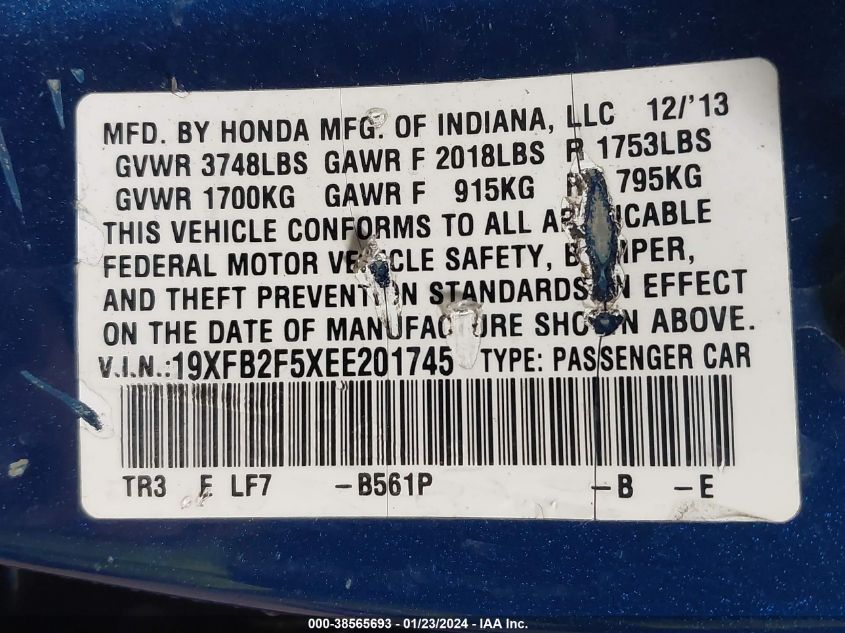 2014 HONDA CIVIC LX - 19XFB2F5XEE201745