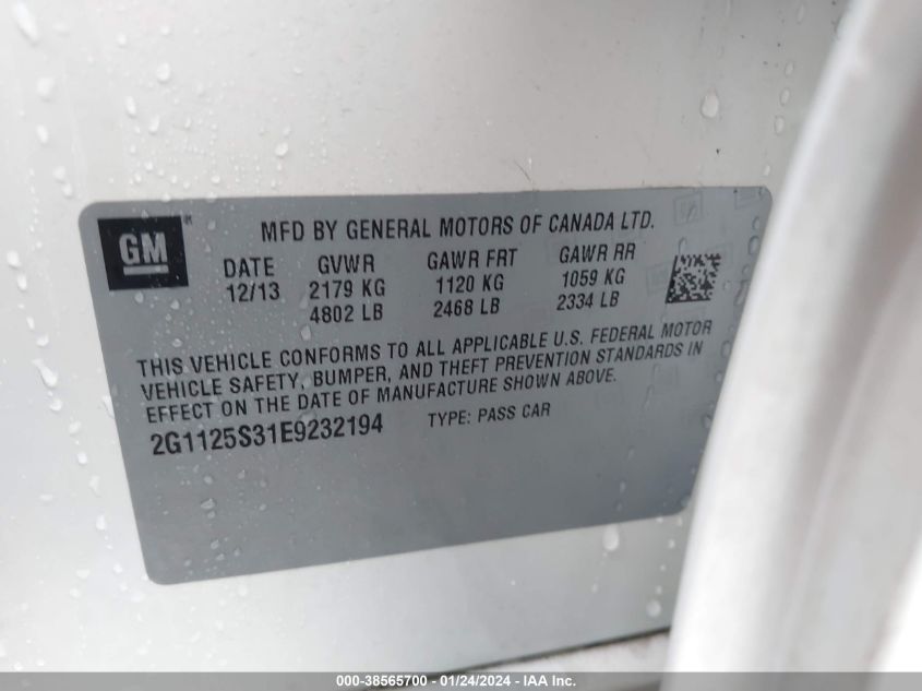 2014 CHEVROLET IMPALA 2LT - 2G1125S31E9232194