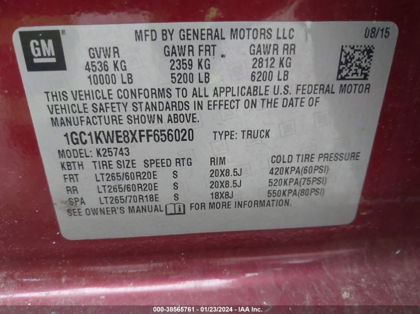 2015 CHEVROLET SILVERADO 2500HD LTZ - 1GC1KWE8XFF656020