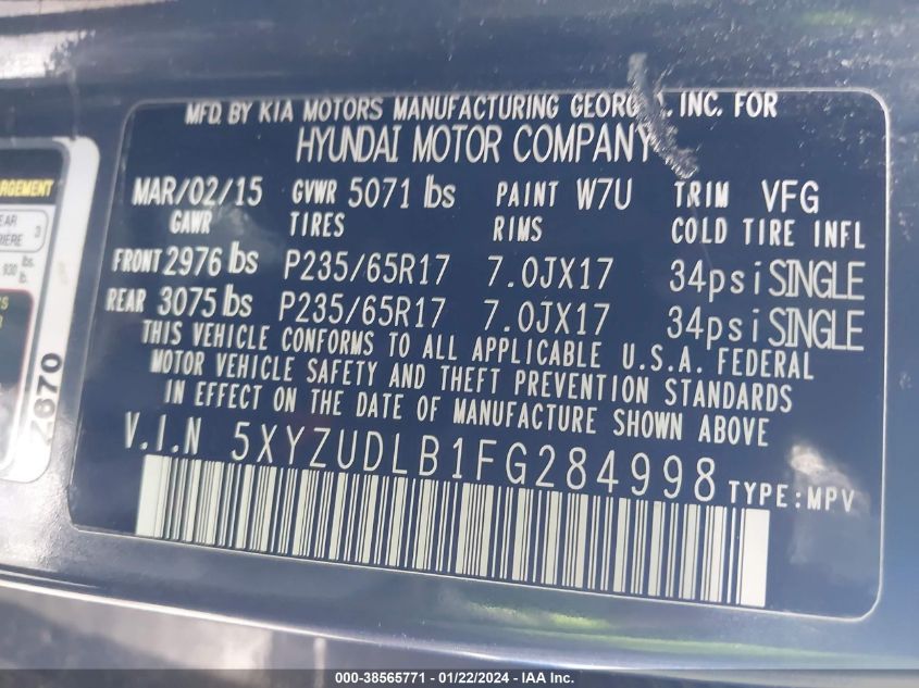 2015 HYUNDAI SANTA FE SPORT - 5XYZUDLB1FG284998