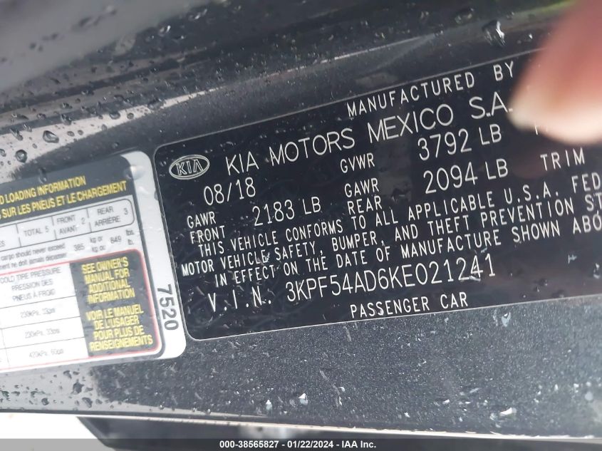 2019 KIA FORTE EX - 3KPF54AD6KE021241