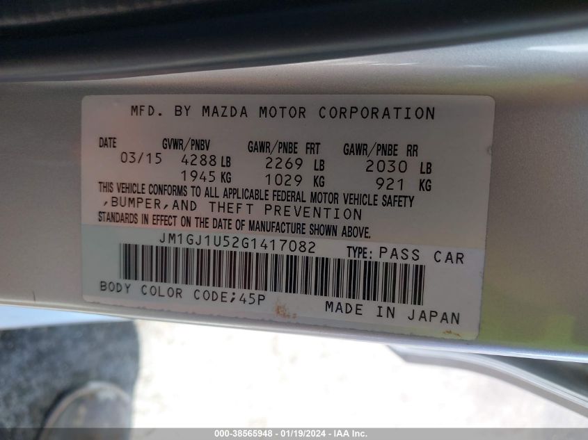 2016 MAZDA MAZDA6 I SPORT - JM1GJ1U52G1417082