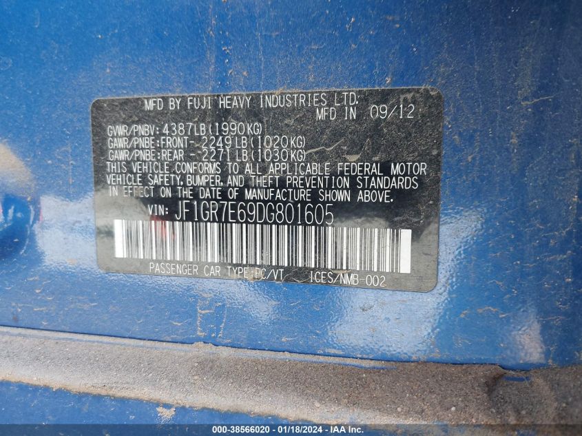 2013 SUBARU IMPREZA WRX JF1GR7E69DG801605