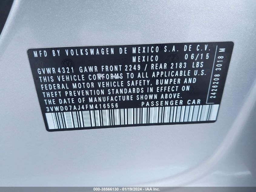 2015 VOLKSWAGEN JETTA 1.8T SE - 3VWD07AJ4FM416556