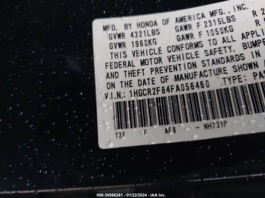 2015 HONDA ACCORD EXL - 1HGCR2F84FA056460
