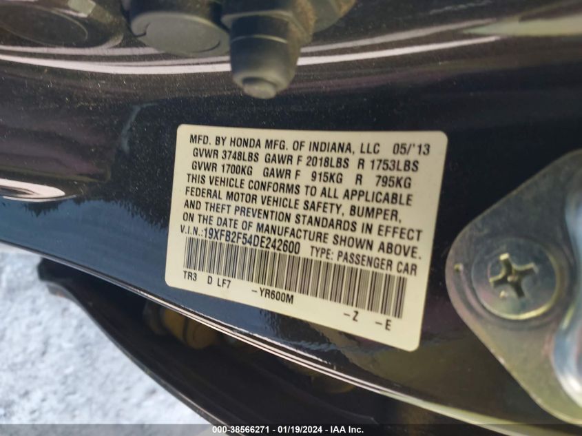 2013 HONDA CIVIC LX - 19XFB2F54DE242600