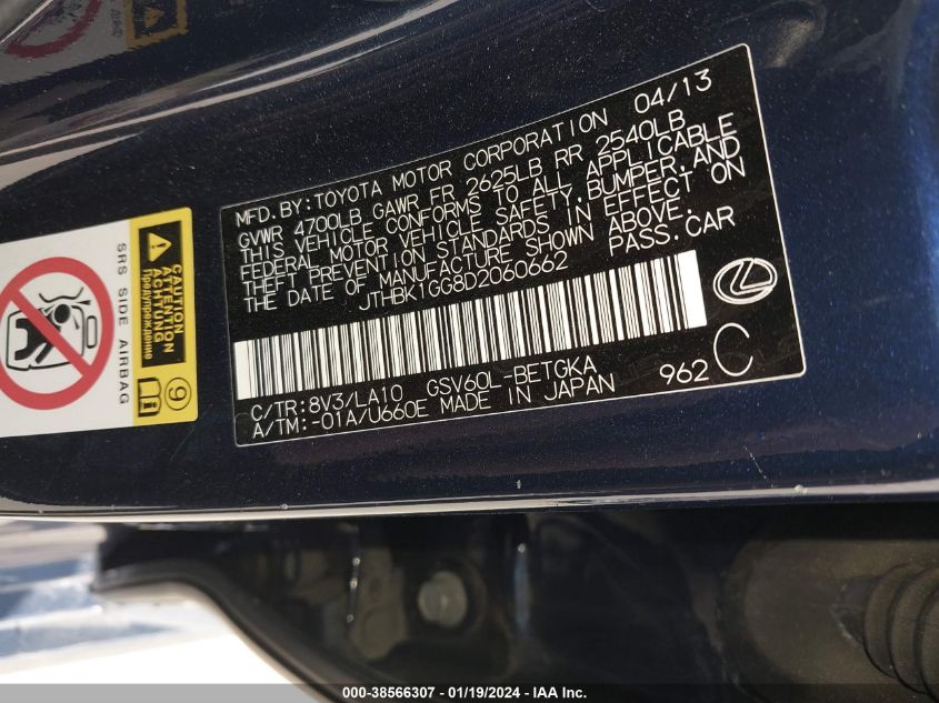 2013 LEXUS ES 350 - JTHBK1GG8D2060662