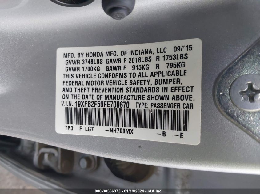 2015 HONDA CIVIC LX - 19XFB2F50FE700670