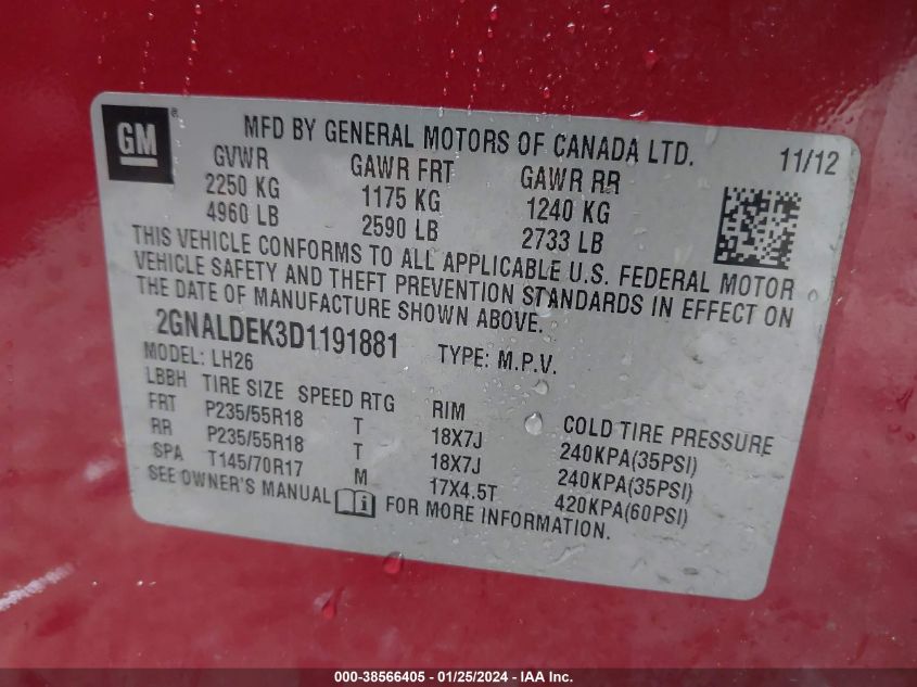 2013 CHEVROLET EQUINOX 1LT - 2GNALDEK3D1191881