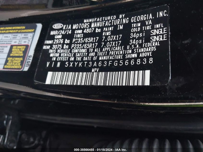 2015 KIA SORENTO LX - 5XYKT3A63FG566838