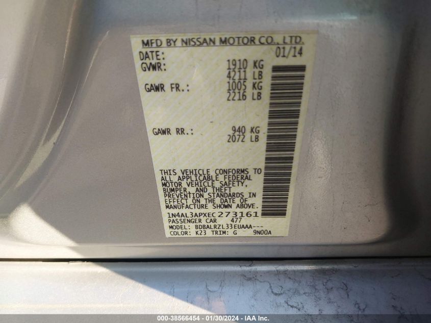 2014 NISSAN ALTIMA 2.5/S/SV/SL - 1N4AL3APXEC273161
