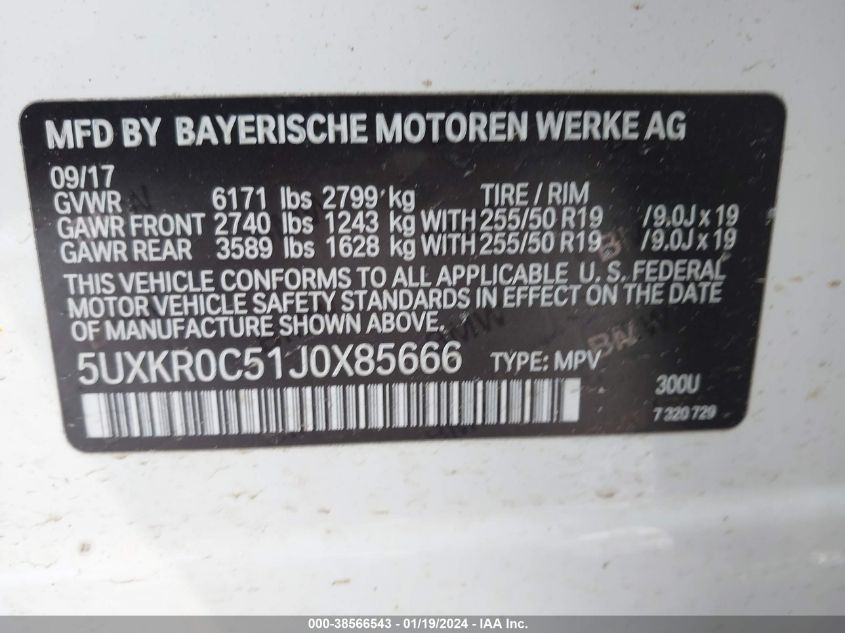 5UXKR0C51J0X85666 2018 BMW X5, photo no. 9