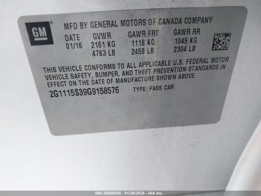 2016 CHEVROLET IMPALA LT - 2G1115S39G9158576