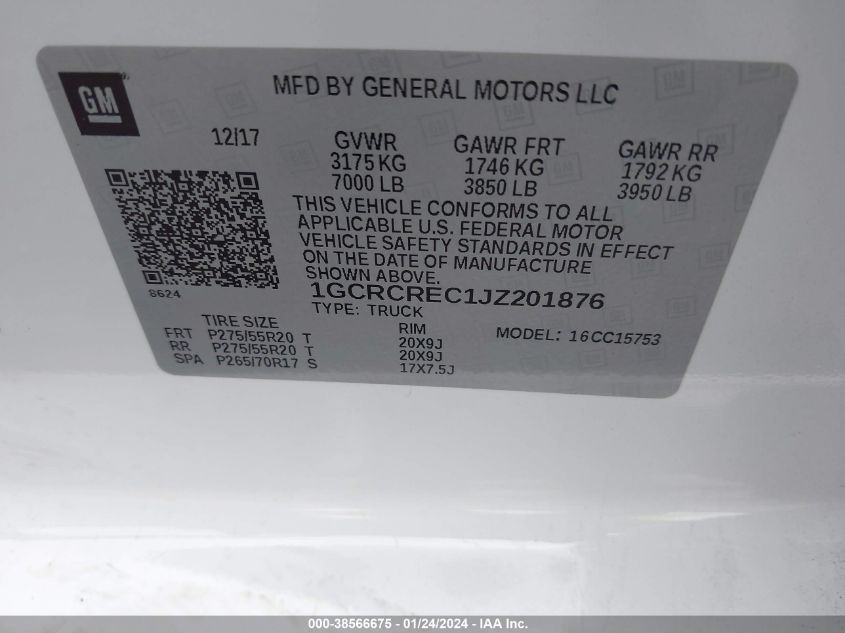 2018 CHEVROLET SILVERADO 1500 1LT - 1GCRCREC1JZ201876