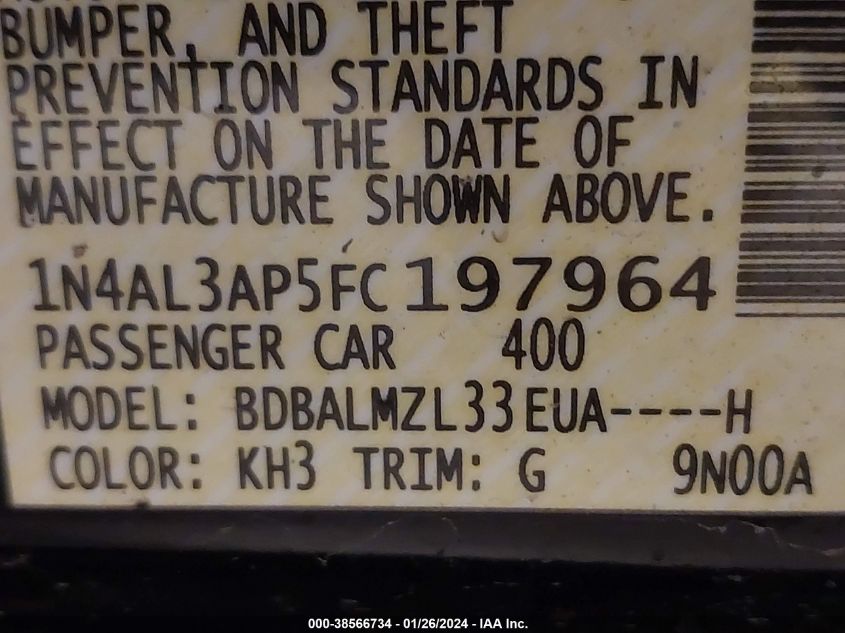 2015 NISSAN ALTIMA 2.5/S/SV/SL - 1N4AL3AP5FC197964