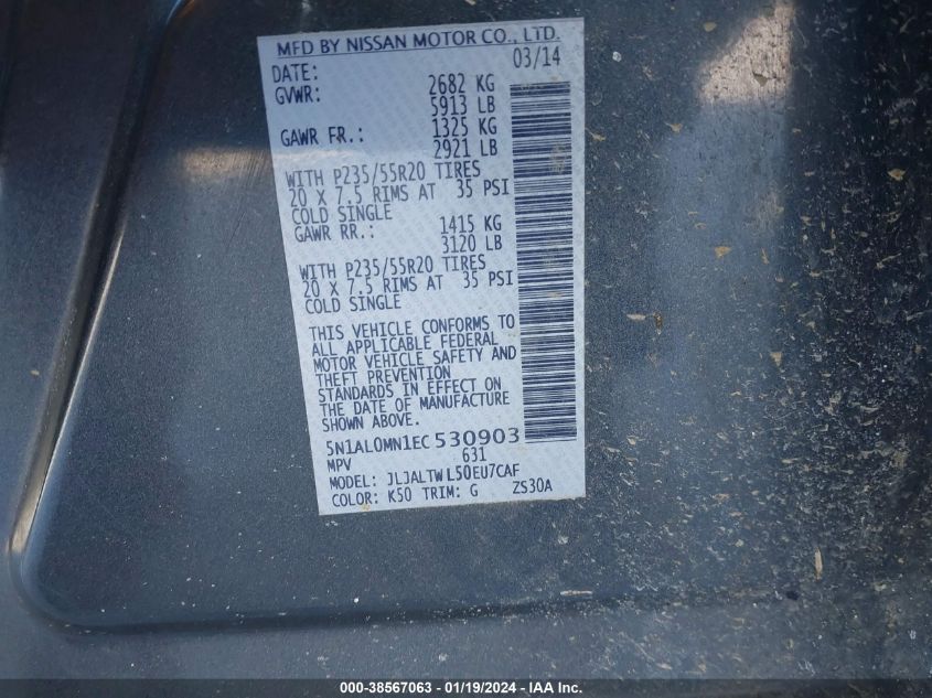2014 INFINITI QX60 - 5N1AL0MN1EC530903