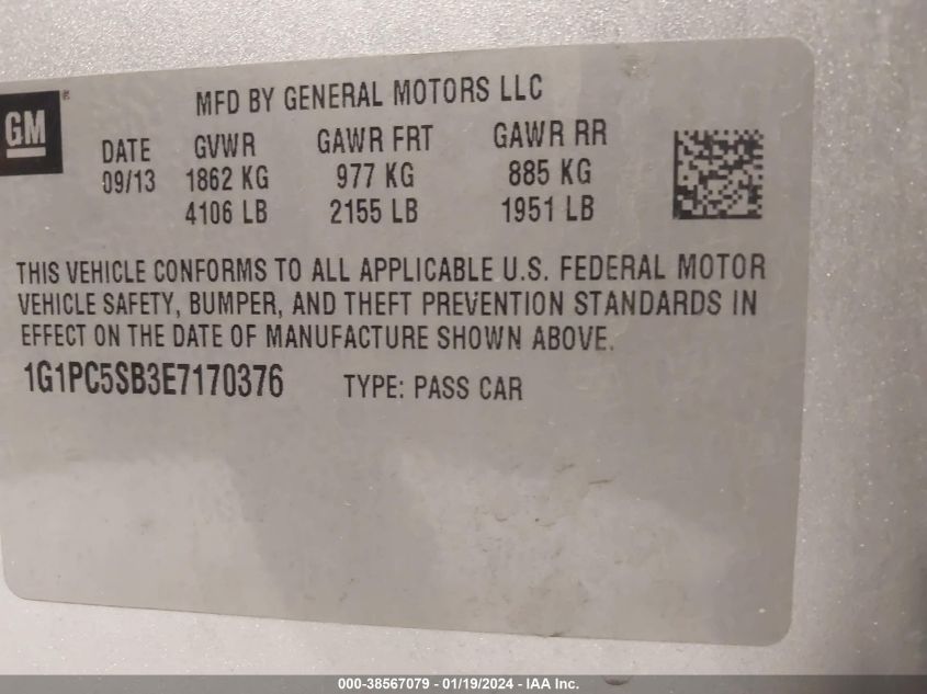 2014 CHEVROLET CRUZE 1LT AUTO - 1G1PC5SB3E7170376