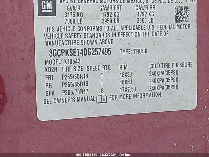 2013 CHEVROLET SILVERADO 1500 LT - 3GCPKSE74DG257495