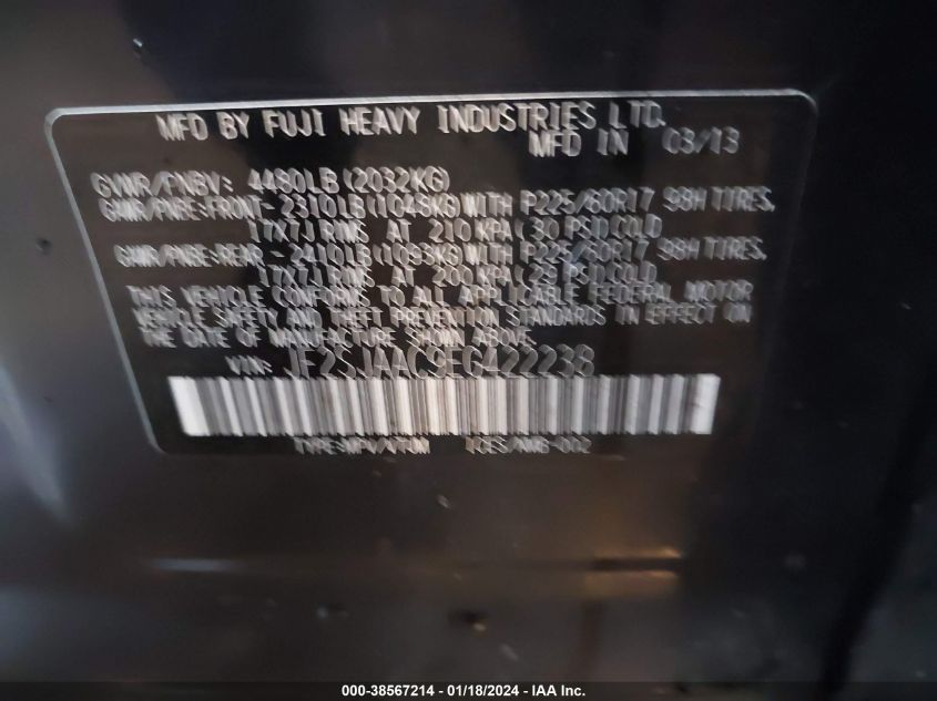 2014 SUBARU FORESTER 2.5I - JF2SJAAC9EG422238