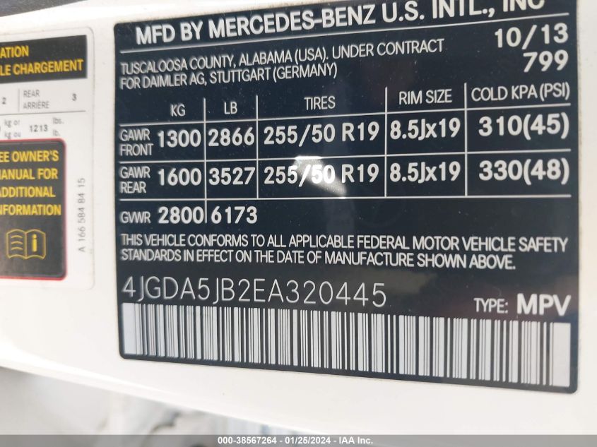 2014 MERCEDES-BENZ ML 350 - 4JGDA5JB2EA320445