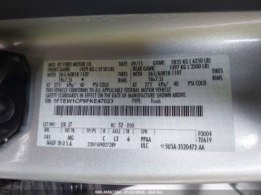 2015 FORD F-150 XLT - 1FTEW1CP9FKE47023