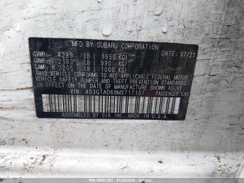 VIN 4S3GTAD69M3717107 2021 SUBARU IMPREZA PREMIUM 5-DOOR