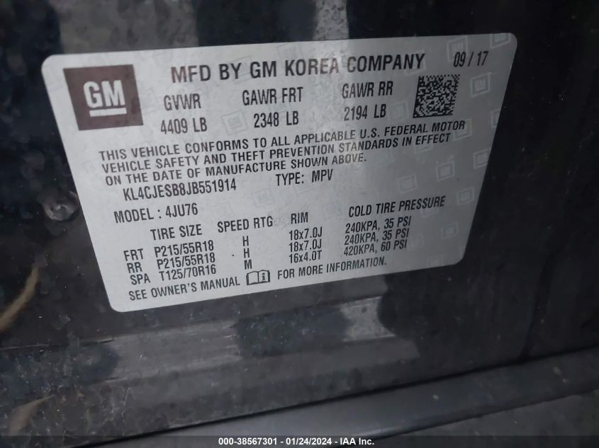 2018 BUICK ENCORE PREFERRED - KL4CJESB8JB551914