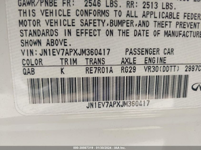 2018 INFINITI Q50 LUXE/SPORT - JN1EV7APXJM360417