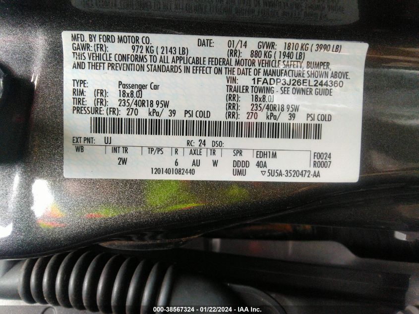 2014 FORD FOCUS TITANIUM - 1FADP3J26EL244360